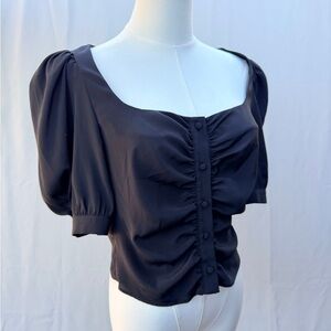 Topshop Black Ruched Puff Sleeve Blouse size 4